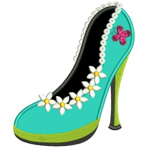Lady's Shoe With Pretty Flowers Applique Machine Embroidery Design Digitized Pattern